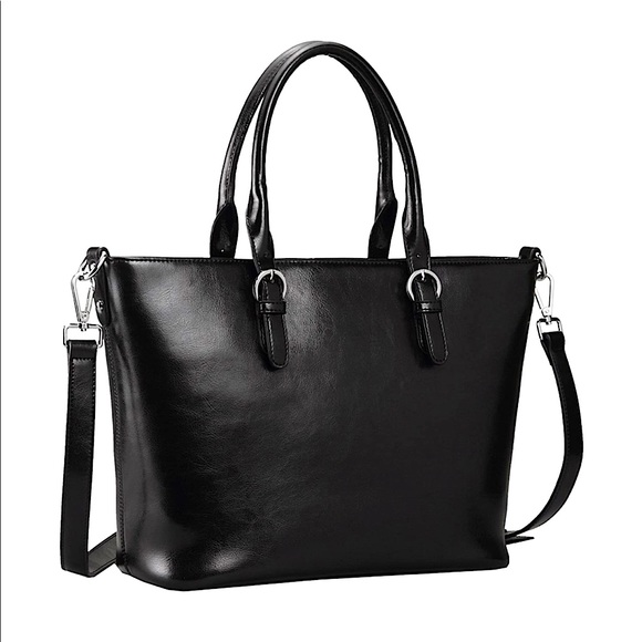 NWOT Heshe Leather Handbag/Tote/Purse BLACK - Picture 1 of 10